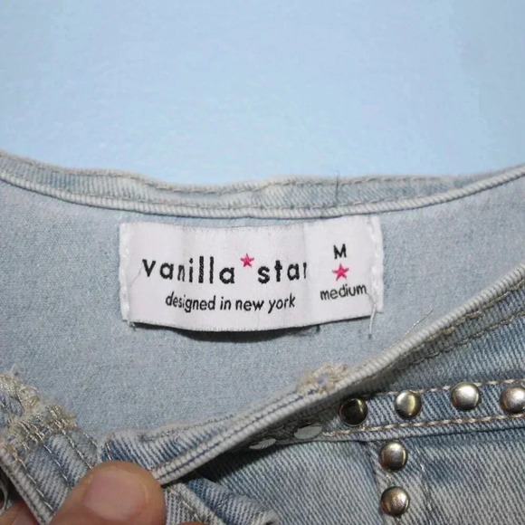 Vanilla Star NWOT Button Front Cropped Jean Tank Top Size Medium - Picture 8 of 16